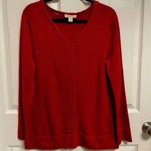 Coldwater Creek Red Sweater with Cable Knit Detail around the V Neck Size L (14)
